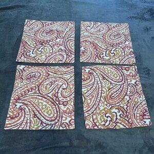 Cynthia Rowley Set‎ Of 4 Paisley Cotton Placemats Square Reversible 100% Cotton